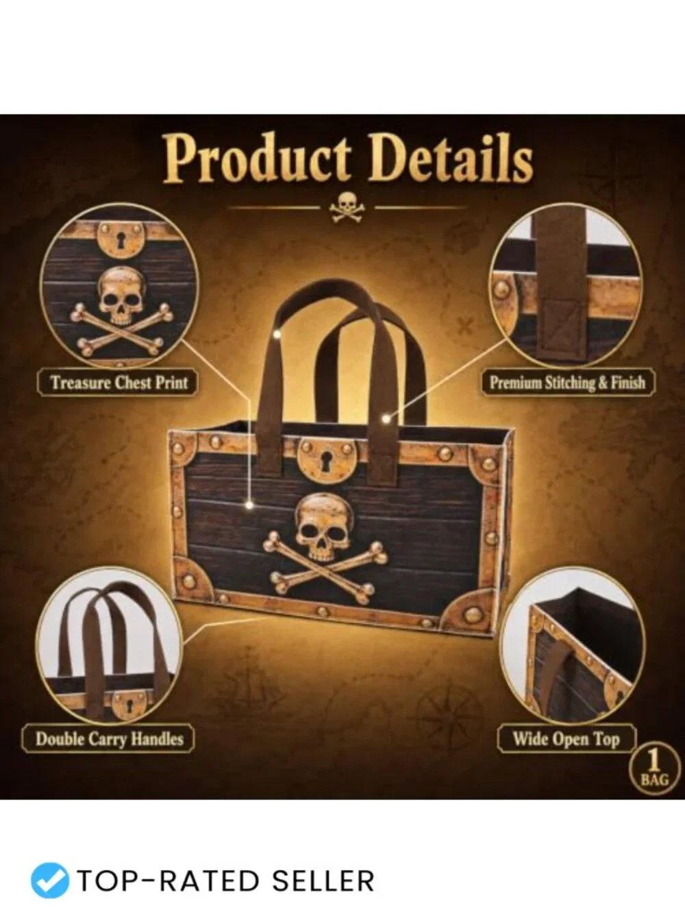 Halloween Trick or Treat Pirate Candy Bag Tote - Felt Treasure Chest